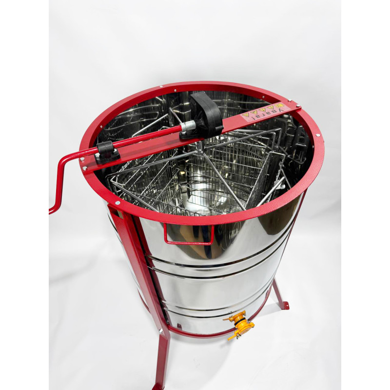 Медогонка поворотная на 4 рамки — нержавеющий бак, окрашенные кассеты, подставка